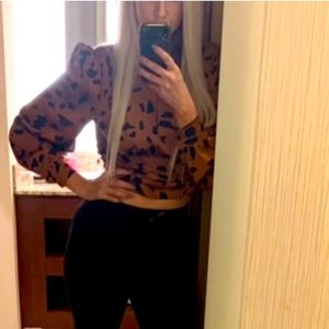 Windsor - Copper Black Spotted Satin Long Sleeve Crop Blouse - Size Small